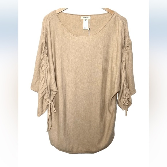 NWT Max Studio Lightweight Dolman Ruched 3/4 Sleeve Sweater Wheat Color Size M - Picture 2 of 14